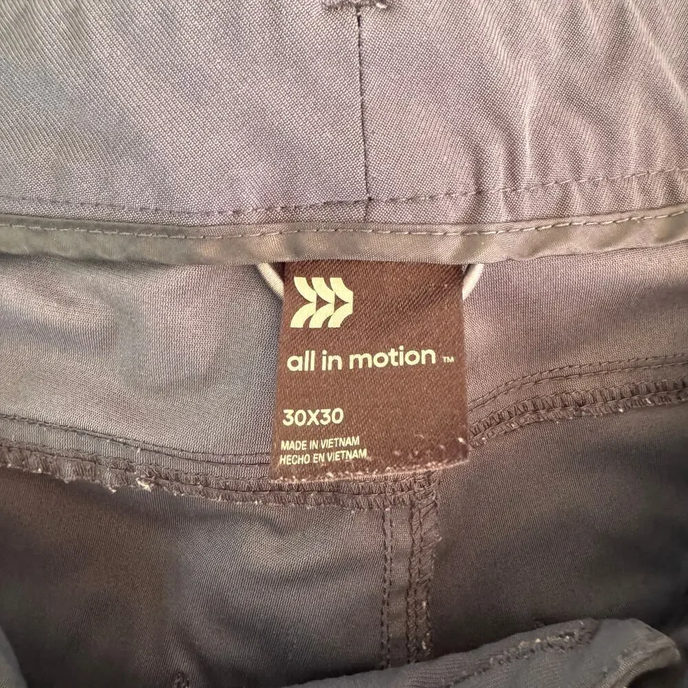 All In Motion Men’s 30x30 Navy Performance Pants Zippered Coin Pocket